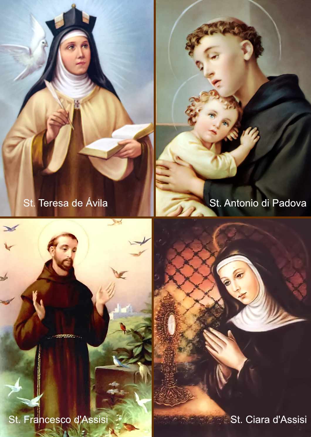 Die heilige Teresa von Ávila, der heilige Antonio von Padua, der heilige Franziskus von Assisi, die heilige Clara von Assisi
